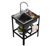 Évier utilitaire en acier inoxydable avec robinet et lavabo pour cuisine, restaurant, restauration, buanderie, garage, utilisation en extérieur
