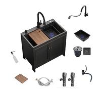 Évier utilitaire en acier inoxydable avec robinet extractible, distributeur de savon, bac à légumes, placard, planche à découper et crépine pour cuisine, salle de bain, buanderie extérieure