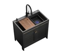 Évier utilitaire en acier inoxydable avec robinet extractible et armoire à base - Parfait pour le linge, le jardin, le garage, le restaurant, le bar extérieur - Bol simple, 75 x 45 x 80 cm