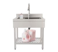 Évier utilitaire en acier inoxydable avec robinet extractible et étagère - Lavabo autoportant à une cuve pour restaurant, buanderie et cuisine - Dimensions (L x l x H) : 70 x 50 x 90 cm - Fi