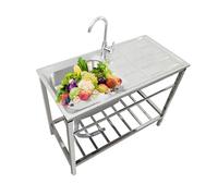 Évier Utilitaire en Acier Inoxydable avec Robinet - Poste de Travail à cuve Unique pour Restaurant, buanderie, Garage, Cuisine, Bar - Ensemble de Baignoire extérieure autoportante avec étagè