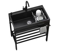 Évier utilitaire en acier inoxydable avec robinet pour garage, restaurant, cuisine, buanderie, extérieur