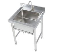 Évier utilitaire en acier inoxydable avec robinet, station d'évier d'extérieur sur pied pour buanderie/jardin, 1 compartiment (50/60 cm)
