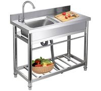 Évier utilitaire en acier inoxydable - Bol simple autonome avec égouttoir, comprend un robinet et des tuyaux pour poste de travail de cuisine