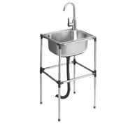 Évier utilitaire en acier inoxydable - Bol simple autonome avec robinet chaud et froid, lavabo commercial pour lavage des mains pour buanderie, cuisine, restaurant