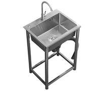 Évier Utilitaire en Acier Inoxydable, Évier de Cuisine Autoportant À Une Cuve avec Robinet Rotatif À 360° pour Buanderie, Garage(60x45cm/24x18in)