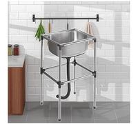 Évier utilitaire en acier inoxydable, évier de cuisine commercial à cuve unique avec drain, design portable