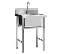 Évier utilitaire en acier inoxydable - Évier de cuisine commercial avec robinet pour une utilisation en intérieur/extérieur, parfait pour le linge, le garage, la cave, la restauration