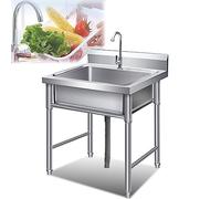Évier utilitaire en acier inoxydable, évier de cuisine sur pied, évier simple, évier d'établi à compartiment unique, évier commercial avec robinet, pour garage de buanderie intérieur et extérieur