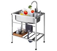 Évier utilitaire en acier inoxydable pour restauration commerciale - Ensemble d'évier sur pied à 1 compartiment avec robinet, idéal pour la buanderie, le jardin, le garage, le restaurant