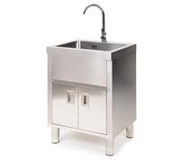 Évier utilitaire en acier inoxydable - Station de lavage des mains autoportante commerciale à cuve unique avec robinet pour cuisine, salle de bain, restaurant, buanderie, garage, jardin, ferme