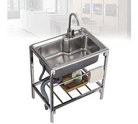 Évier utilitaire en acier inoxydable - Station de lavage des mains portable avec robinet et égouttoir pour l'extérieur, le camping, la buanderie, le jardin, le garage