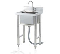 Évier utilitaire en acier inoxydable, station d'évier d'extérieur sur pied pour linge/arrière-cour avec robinet (station de lavage des mains 50/60 cm)