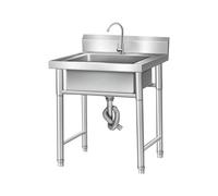 éVier Utilitaire En Acier Inoxydable Sur Pied avec Robinet Et Drain, UnitéS De Cuisine ExtéRieure, éViers Industriels Et Commerciaux à Bac Unique pour Restaurant, Atelier, Buanderie