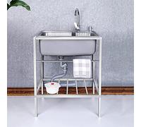 Évier utilitaire épais à cuve unique, éviers de cuisine, évier d'extérieur sur pied en acier inoxydable 304 avec robinet froid et chaud et égouttoir pour ferme, salle de bain, bar, buanderie (simple