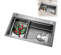 Évier utilitaire - Évier de cuisine encastrable - Bol simple avec 3 trous - Design en nid d'abeille en relief pour bar, pub, balcon et salle de bain - Gris 68 x 45 cm