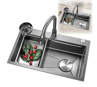 Évier utilitaire - Évier de cuisine encastrable pour rénovation avec 3 trous en nid d'abeille en relief pour bar, pub, balcon, salle de bain, gris, 65 x 45 cm