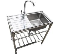 Évier Utilitaire évier sur Pied en Acier Inoxydable Robinet Commercial Illusion avec égouttoir Unité avec étagères De Rangement pour Chambre Garage sous-, Single Cold, 100x50x90cm