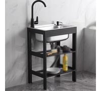 Évier utilitaire, évier utilitaire à cuve en acier inoxydable 304, avec établi et étagère de rangement, avec tuyaux d'eau chaude et froide(52 * 38cm)