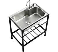 Évier utilitaire extérieur, cuve à linge autoportante avec bol en acier inoxydable résistant à la rouille, support renforcé, robinet et kit de vidange for jardin, terrasse, garage, buanderie