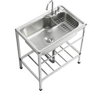 Évier utilitaire extérieur, cuve à linge autoportante avec bol en acier inoxydable résistant à la rouille, support renforcé, robinet et kit de vidange for jardin, terrasse, garage, buanderie