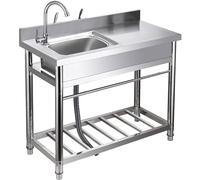 Évier utilitaire extérieur, cuve à linge autoportante avec bol en acier inoxydable résistant à la rouille, support renforcé, robinet et kit de vidange for jardin, terrasse, garage, buanderie