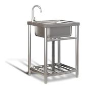 Évier utilitaire extérieur en acier inoxydable avec robinet, établi et étagères de rangement - Petit modèle portable pour restaurant, bar, buanderie, garage, jardin