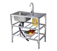Évier utilitaire extérieur en acier inoxydable, éviers de buanderie, évier simple for cuisine commerciale avec étagère de rangement et robinet, table de travail for bar, garage, restaurant, camping(Ho