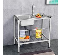 Évier utilitaire extérieur en acier inoxydable, éviers de buanderie, évier simple for cuisine commerciale avec étagère de rangement et robinet, table de travail for bar, garage, restaurant, camping(Si