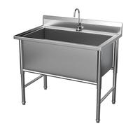 Évier Utilitaire Inox 1 Bac avec Robinet, Évier de Cuisine Commercial à Grande Capacité, Évier Autoportant pour Cuisine, Restaurant, Garage, 1.2mm Épais, Pieds Réglables(100 * 60 * 80cm-40cm)