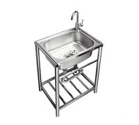 Évier Utilitaire, Inox Autoportant, 1 Bac, avec Robinet Chaud/Froid et Tuyaux, Garage, Buanderie(61x46x80cm)