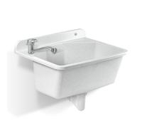 Évier utilitaire KADAX blanc avec robinet pivotant, idéal atelier/garage
