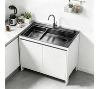 Évier Utilitaire Moderne Inox avec Armoire Aluminium Nid d'Abeille, Kit de Vidange pour Usage Intérieur/Extérieur, Patio et Jardin