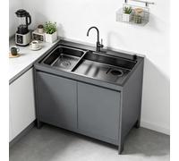 Évier Utilitaire Moderne Inox avec Armoire Aluminium Nid d'Abeille, Kit de Vidange pour Usage Intérieur/Extérieur, Patio et Jardin