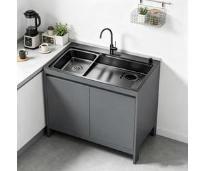 Évier Utilitaire Moderne Inox avec Armoire Aluminium Nid d'Abeille, Kit de Vidange pour Usage Intérieur/Extérieur, Patio et Jardin