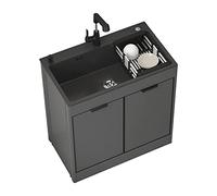 Évier utilitaire noir sur pied avec armoire - Ensemble d'évier mural portable pour cuisine et salle de bain avec robinet et rangement pour une utilisation en intérieur/extérieur
