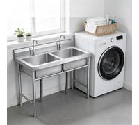 Évier utilitaire polyvalent à double cuve, évier autoportant en acier inoxydable de qualité supérieure avec robinet complet et kit de drainage, utilisation commerciale et résidentielle for cuisine