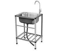 Évier utilitaire portable en acier inoxydable 48 x 35 cm avec robinet chaud et froid pour buanderie, restaurant, camping, sous-sol