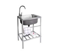 Évier utilitaire portable en acier inoxydable avec robinet et étagères - Parfait pour le camping, les cuisines, les restaurants, les bars, les buanderies et les arrière-cours (54 x 40 x 75 cm)