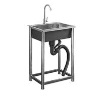 Évier utilitaire portable en acier inoxydable avec robinet pour lavage des mains d'extérieur pour garage et arrière-cour Bol simple de qualité commerciale (55 x 45 x 75 cm), facile à nettoyer et