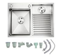 Évier Utilitaire Pour Buanderie Avec Planche À Laver, Évier De Cuisine En Acier Inoxydable, Lavabo Facile À Nettoyer À Double Cuve, Station De Lavage Des Mains(Silver-Right,60x48x22 cm)