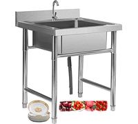 Évier utilitaire simple à cuve indépendant, Évier autoportant en acier inoxydable 304, avec drain de robinet, pieds réglables, plusieurs tailles(60 * 60 * 80cm)