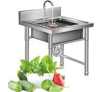 Évier utilitaire simple à cuve indépendant, Évier commercial autoportant en acier inoxydable 304, bol simple avec robinet à crépine, 2 tailles(50 * 50 * 90cm)