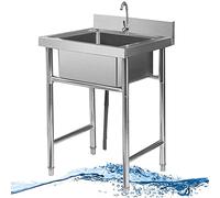 Évier utilitaire simple à cuve indépendant, Tailles multiples extérieures d'intérieur de cuvette simple d'évier commercial autoportant de l'acier inoxydable 304(60 * 60 * 90cm)