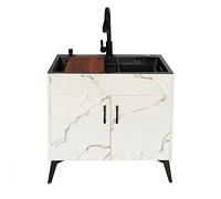 Évier utilitaire sur pied avec égouttoir et robinet à tirer pour extérieur, intérieur, restaurant, garage, buanderie/buanderie - Tuyau d'eau chaude et froide de cuisine blanc