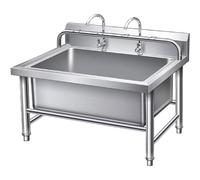 Évier Utilitaire sur Pied, bac de Service pour balais à Franges, évier de Service sur Pied en Acier Inoxydable avec Crochets, Facile à Nettoyer et à Installer pour Cuisine/Restaurant/buander