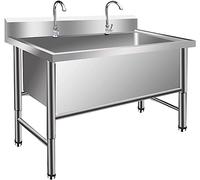 Évier utilitaire sur pied en acier inoxydable - Évier de cuisine à cuve simple pour garage, atelier et restaurant, 30 cm de profondeur, 99,8 x 60 x 79,8 cm