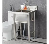 Évier Utilitaire Sur Pied, Évier De Cuisine Professionnel Sur Pied En Acier Inoxydable 304, Bac Unique Avec Robinet Pour Usage Extérieur, Intérieur, Jardin, Buanderie.,Silver-60cmx60cmx80cm