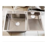 Éviers de buanderie - Bassin en acier inoxydable SUS 304 avec planche à laver intégrée, double bac facile à nettoyer pour salle de bain, cuisine et balcon. Durable et polyvalent (Argent - Gauche, 80c