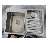 Éviers de buanderie - Bassin en acier inoxydable SUS 304 avec planche à laver intégrée, double bac facile à nettoyer pour salle de bain, cuisine et balcon. Durable et polyvalent (Argent - Droite, 70